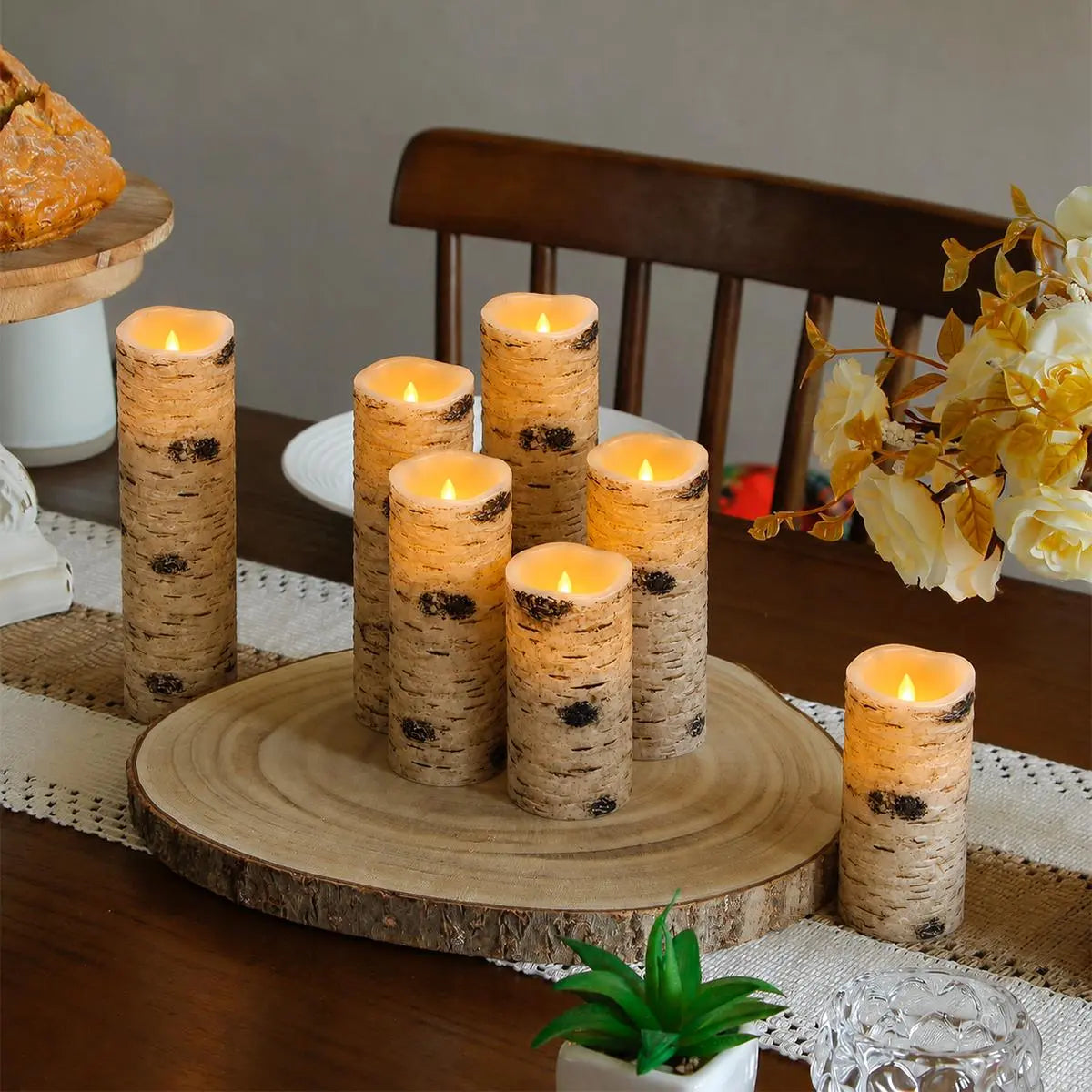 Antizer Birch Bark LED Flameless Paraffin Candle 9 Pack × 8
