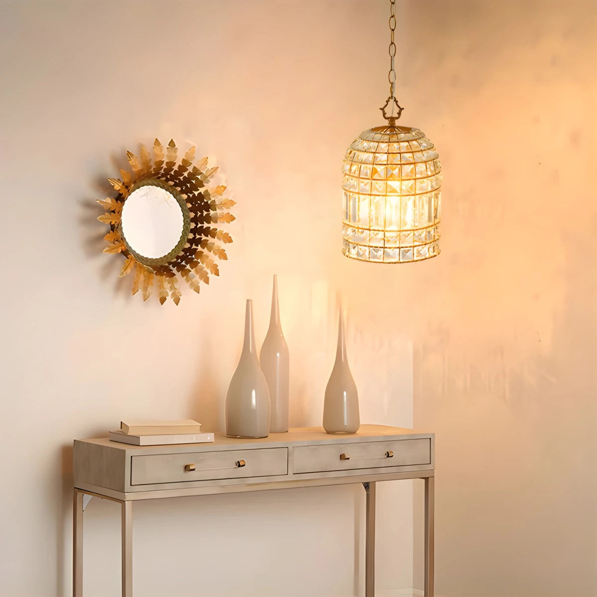 Antizer Birdcage Crystal Pendant Light for Dining Room