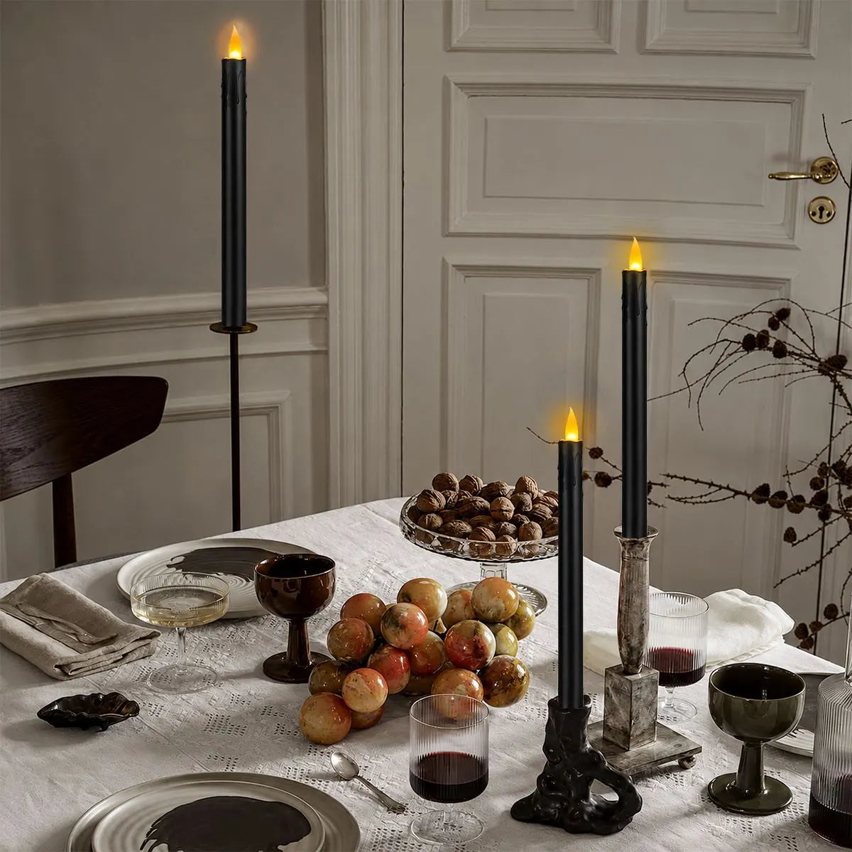 Antizer Black Drip Flameless Taper Candle 24 Pack × 16