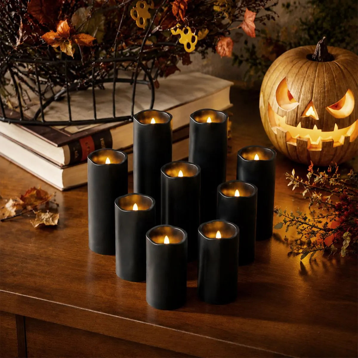 Antizer Black LED Flameless Paraffin Candle 9 Pack × 8