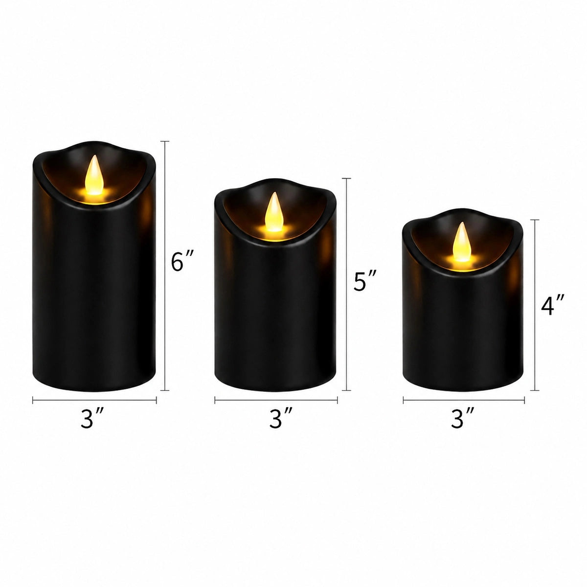 Antizer Black Outdoor Waterproof Pillars Flameless Candle 24 Pack × 6