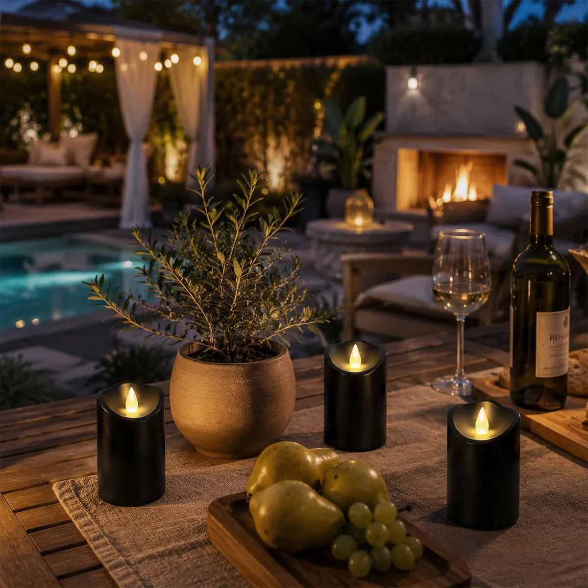 Antizer Black Outdoor Waterproof Pillars Flameless Candle 24 Pack × 6