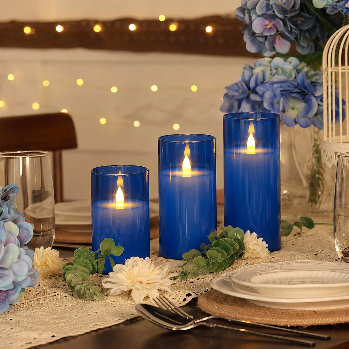 Antizer Blue Acrylic Glass Pillar Flameless Candle 12 Pack × 6