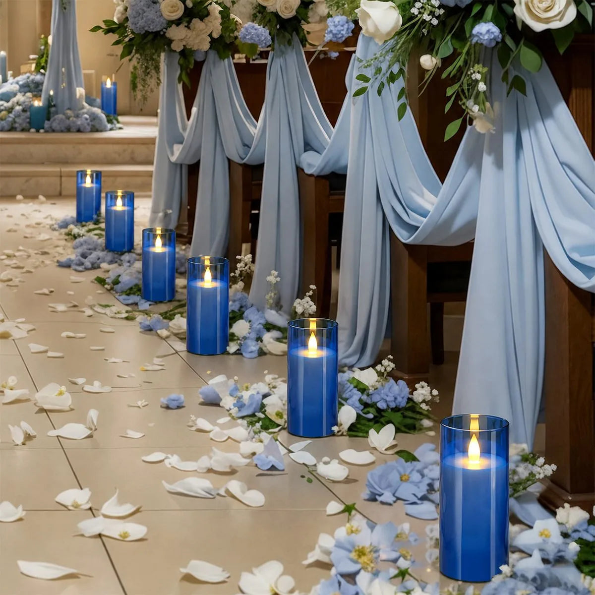 Antizer Blue Acrylic Glass Pillar Flameless Candle 12 Pack × 6