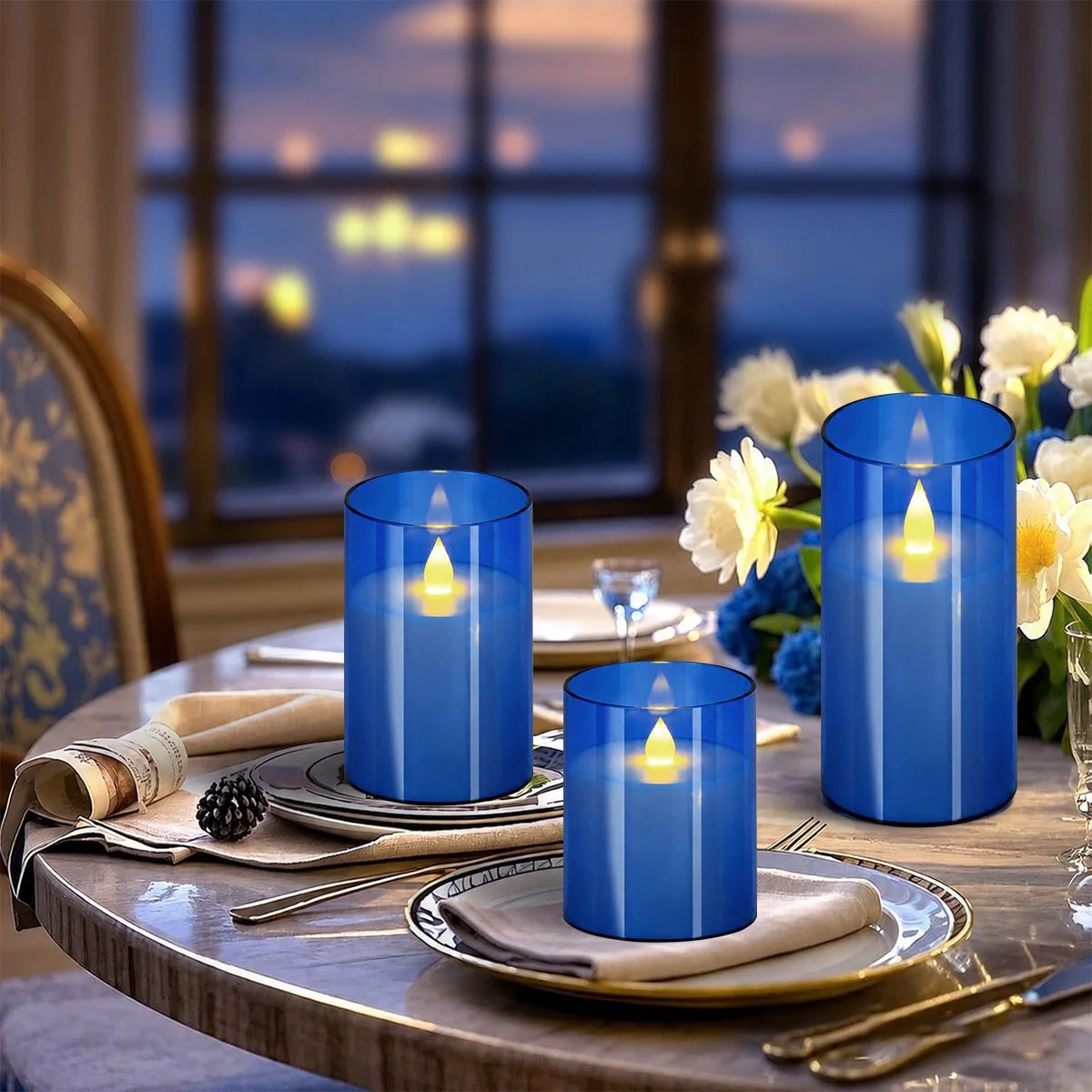 Antizer Blue Acrylic Glass Pillar Flameless Candle 12 Pack × 6