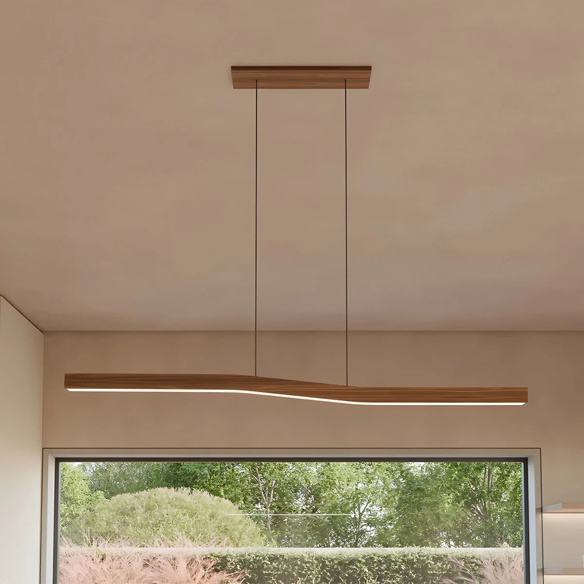 Antizer Woodgrain Linear Pendant Light for Kitchen