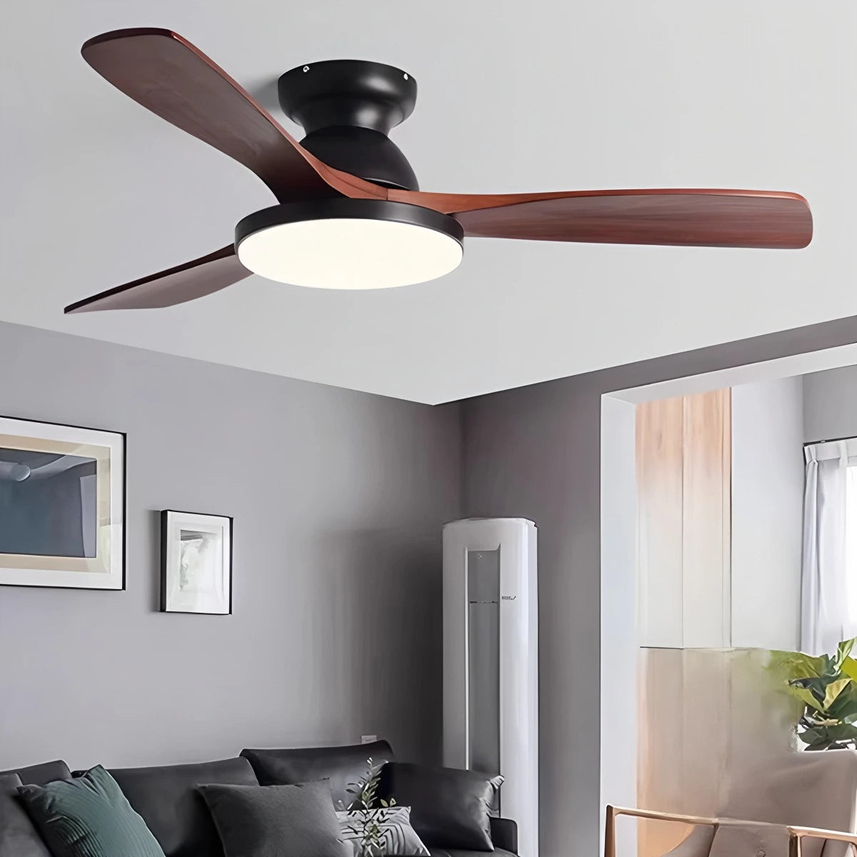 Antizer Vintage 3-leaf Wood Ceiling Fan Lamp