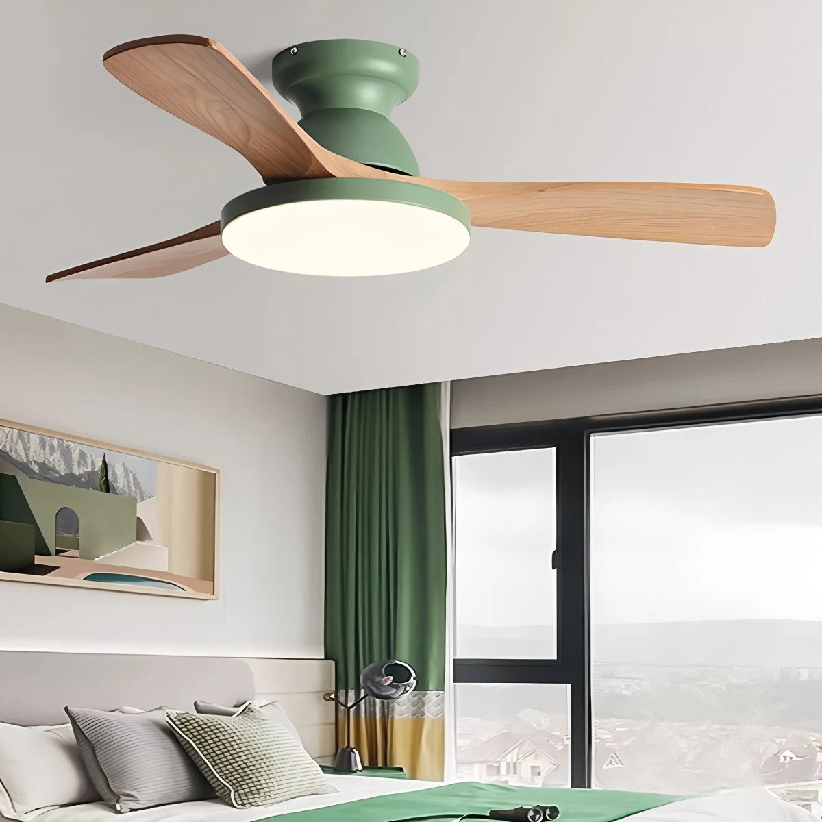 Antizer Vintage 3-leaf Wood Ceiling Fan Lamp