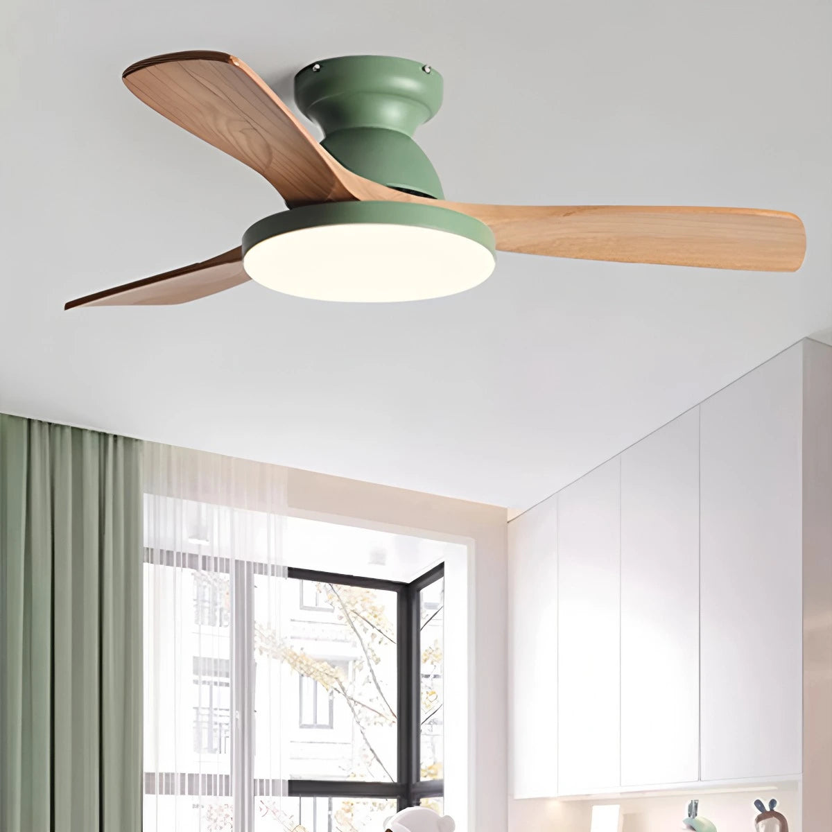Antizer Vintage 3-leaf Wood Ceiling Fan Lamp