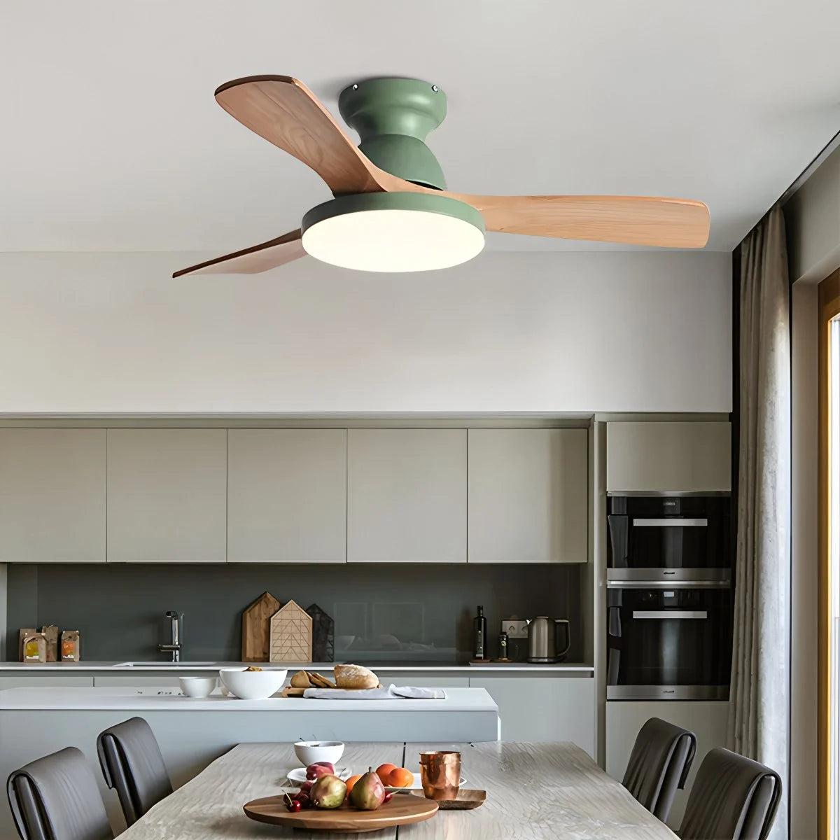 Antizer Vintage 3-leaf Wood Ceiling Fan Lamp