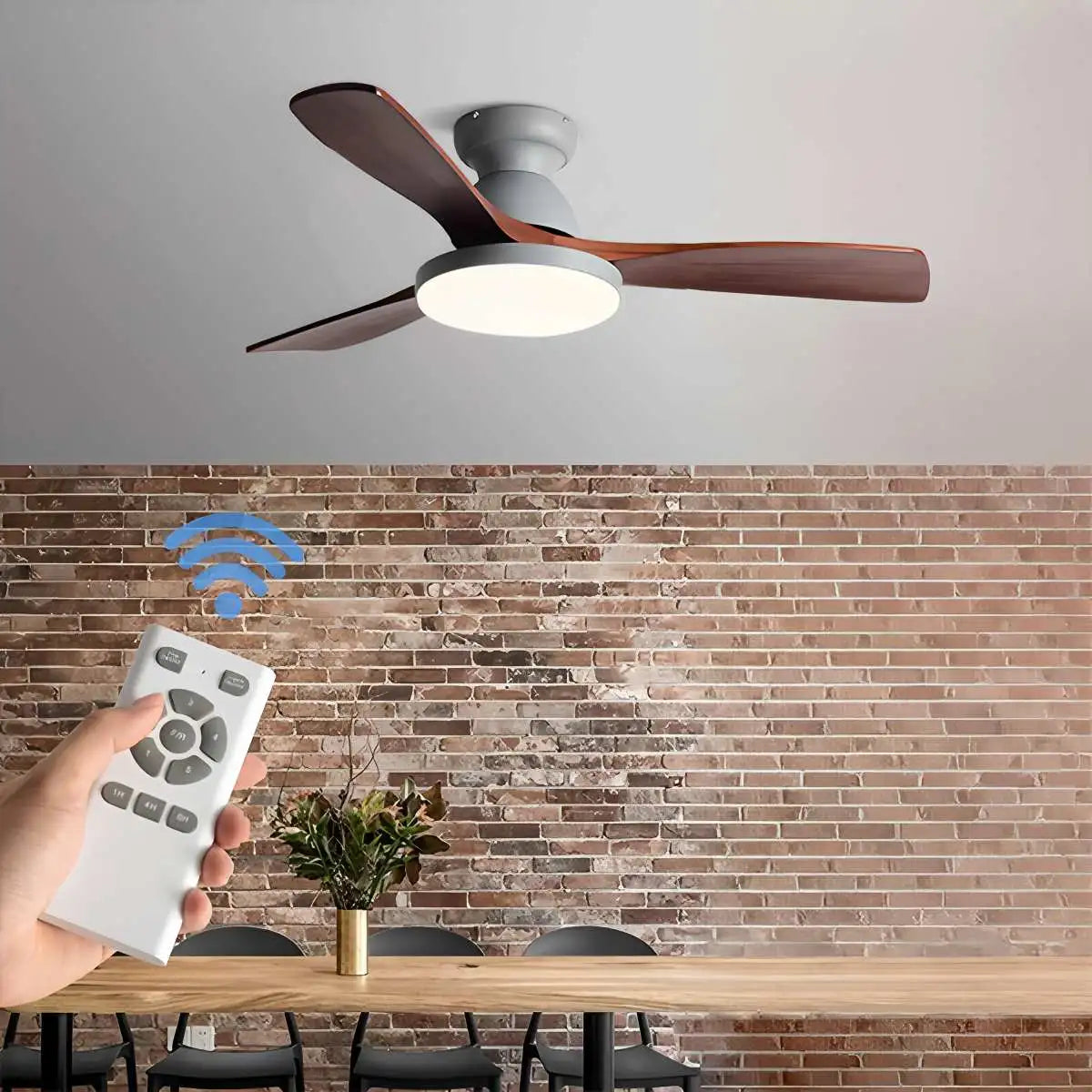 Antizer Vintage 3-leaf Wood Ceiling Fan Lamp