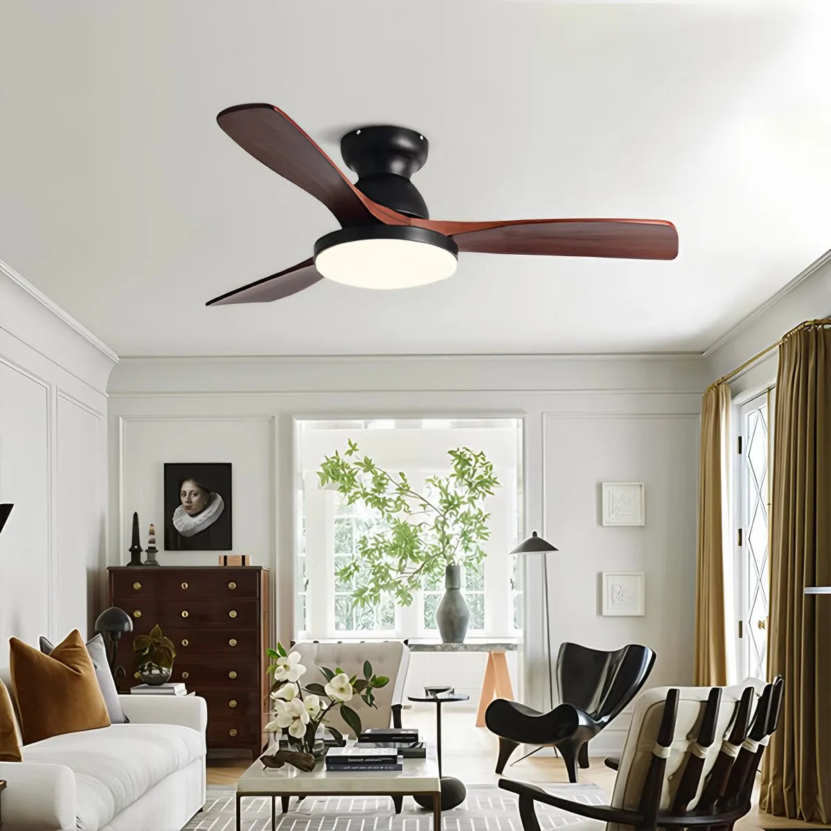 Antizer Vintage 3-leaf Wood Ceiling Fan Lamp