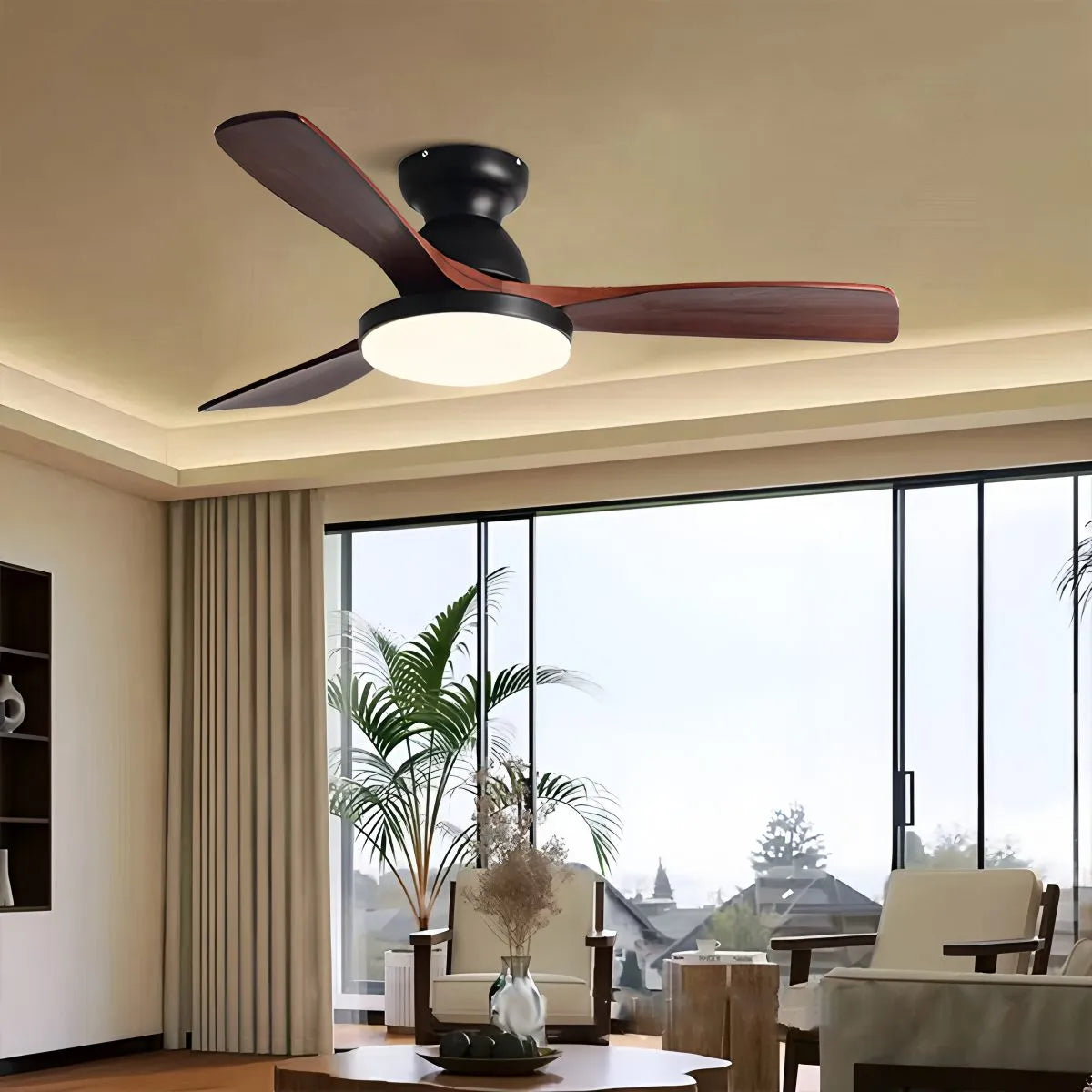 Antizer Vintage 3-leaf Wood Ceiling Fan Lamp