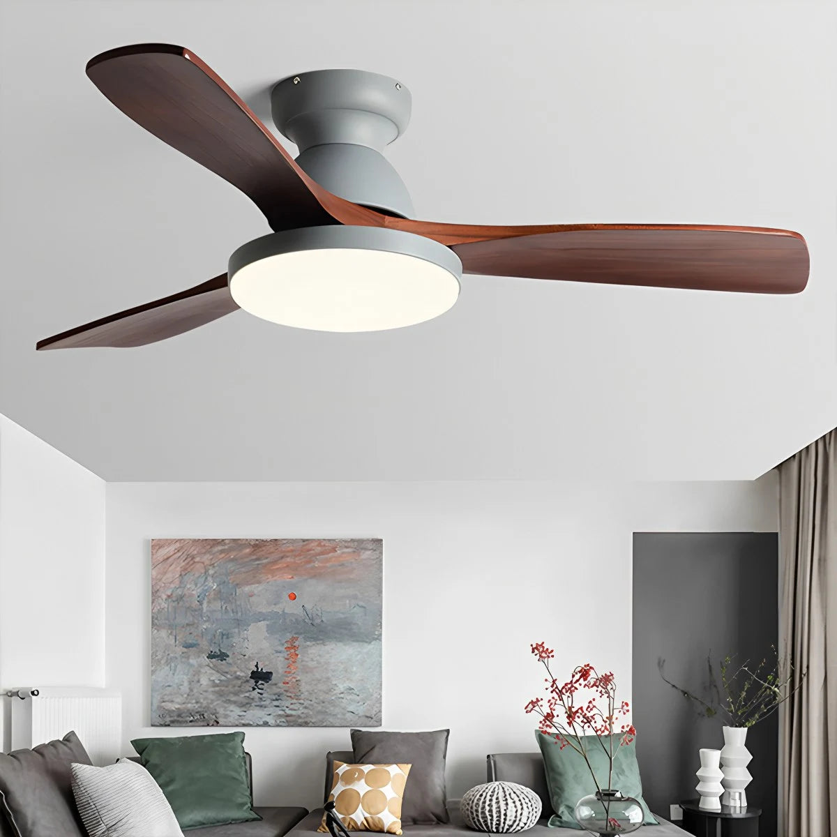 Antizer Vintage 3-leaf Wood Ceiling Fan Lamp