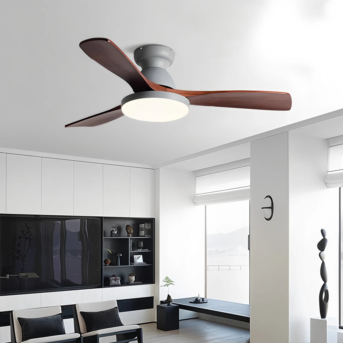 Antizer Vintage 3-leaf Wood Ceiling Fan Lamp