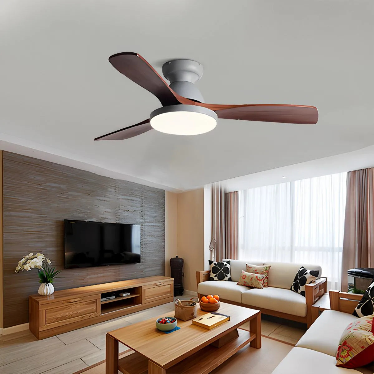 Antizer Vintage 3-leaf Wood Ceiling Fan Lamp