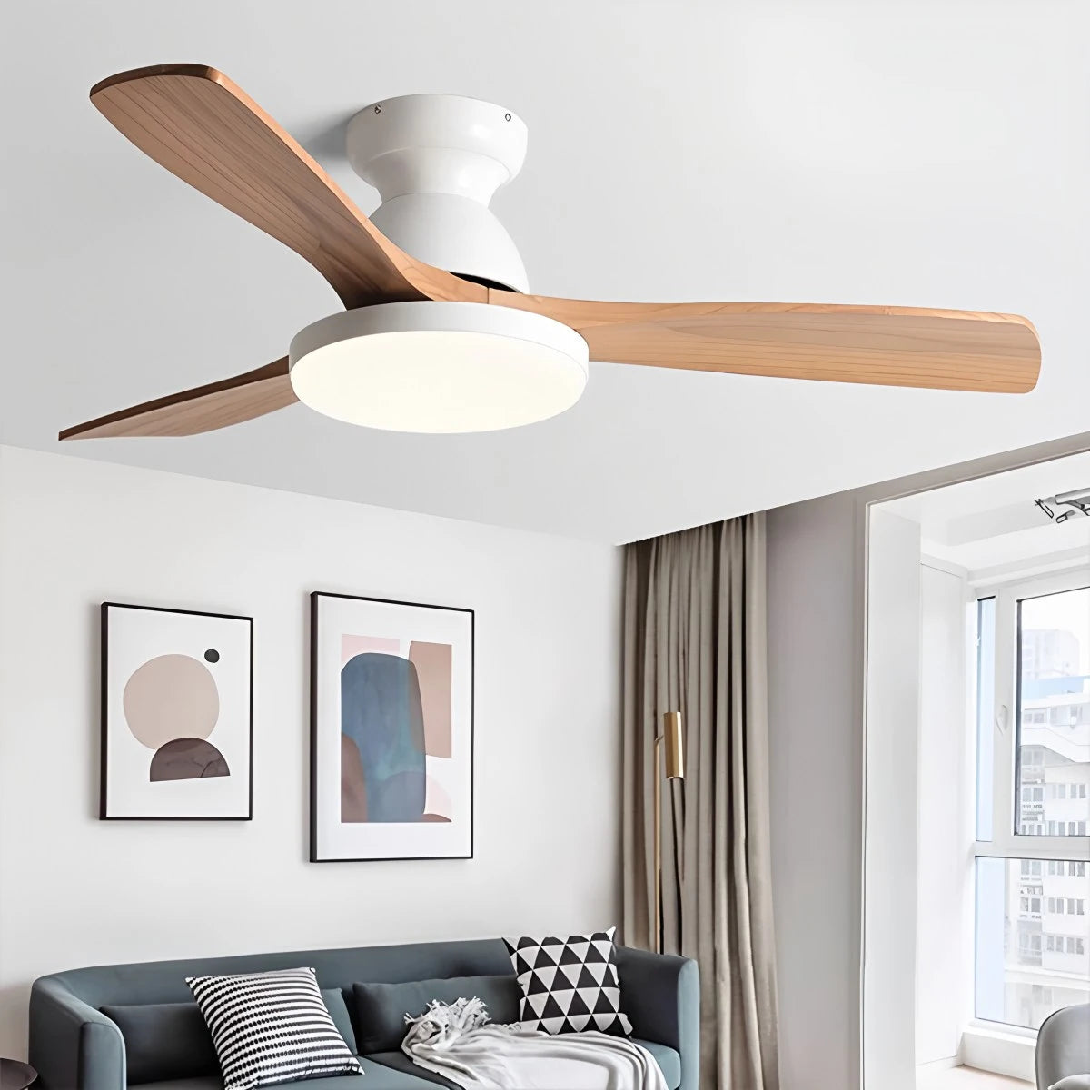 Antizer Vintage 3-leaf Wood Ceiling Fan Lamp