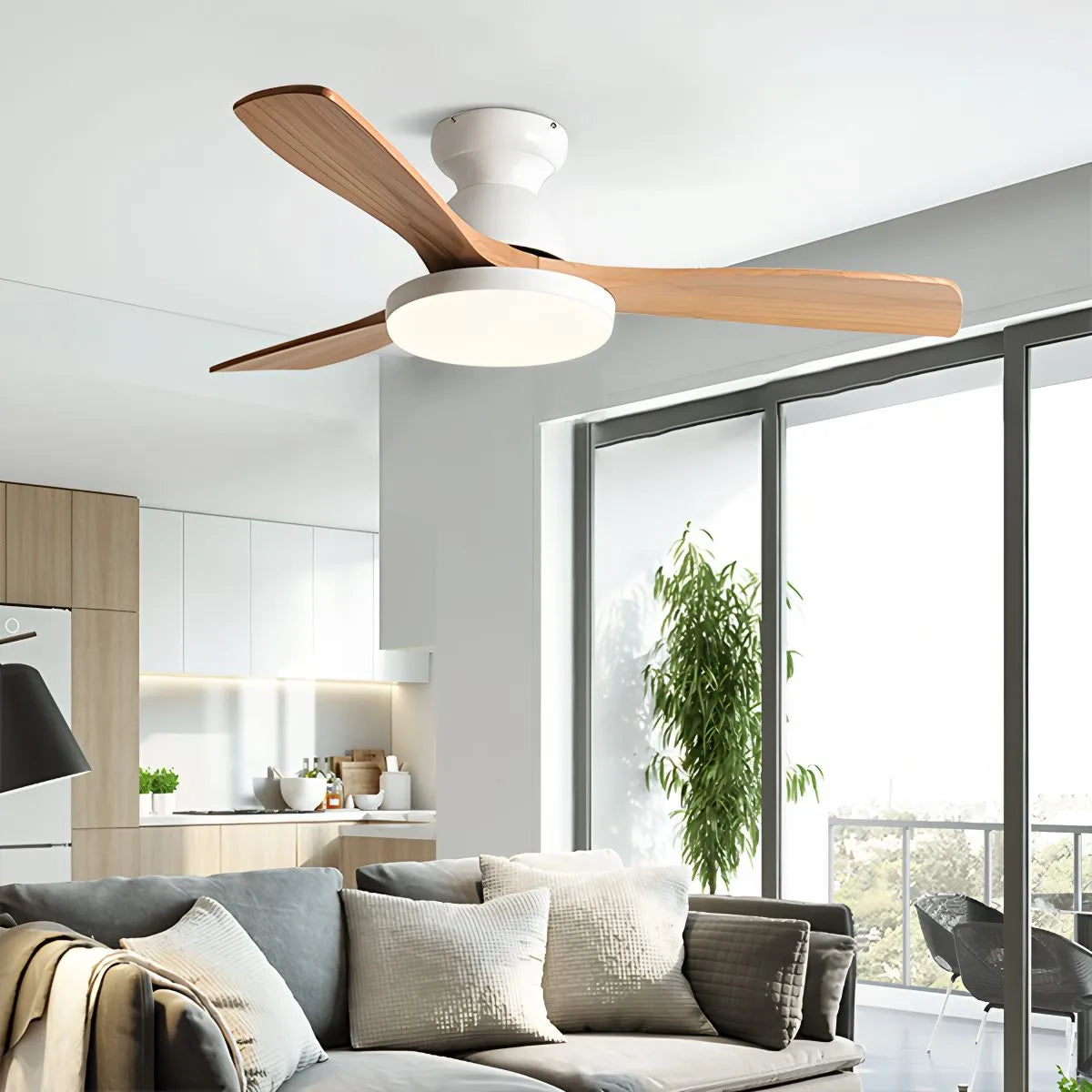 Antizer Vintage 3-leaf Wood Ceiling Fan Lamp