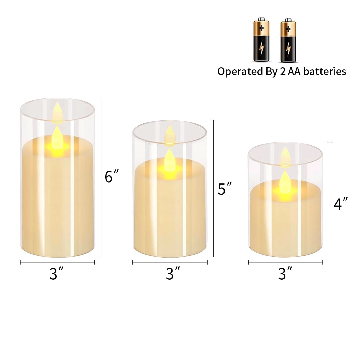 Antizer Clear Acrylic Glass Pillar Flameless Candle 12 Pack × 6