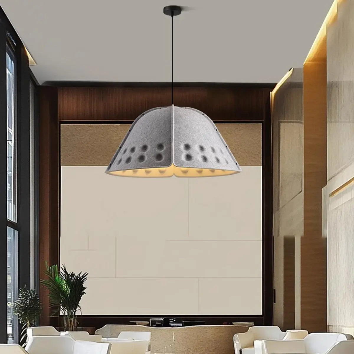 Antizer Clock Shaped Hot Pressed Acoustic Pendant Light Light Gray Warm Light