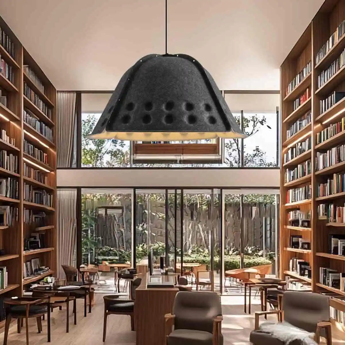 Antizer Clock Shaped Hot Pressed Acoustic Pendant Light Dark Grey Warm Light