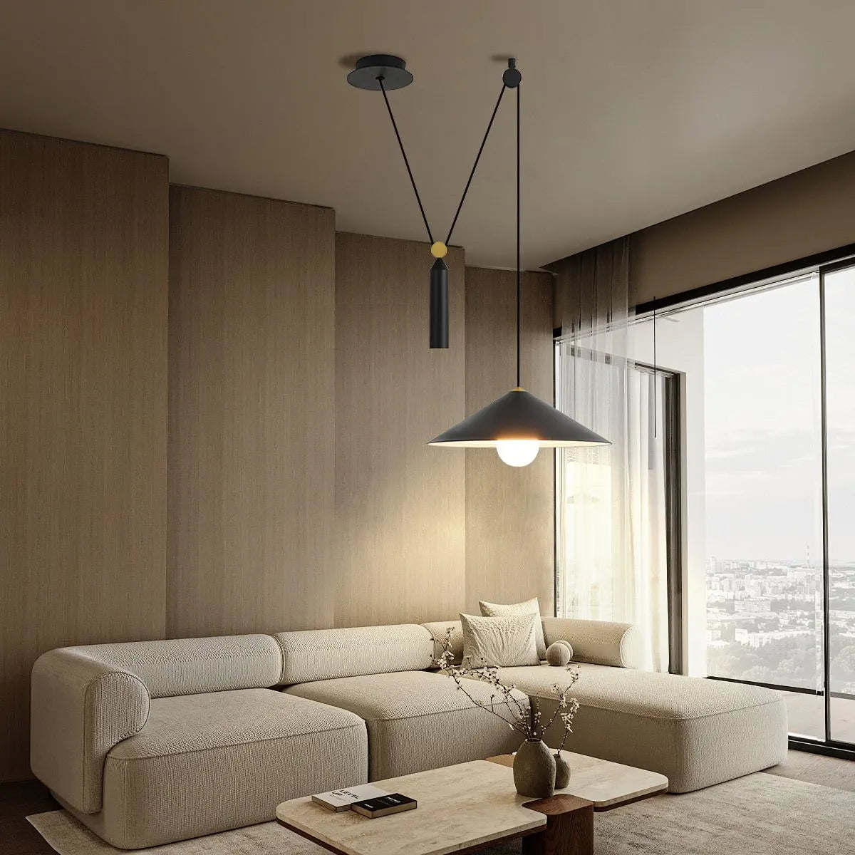 Antizer Cone Counterweight Pulley Swag Pendant Lamp