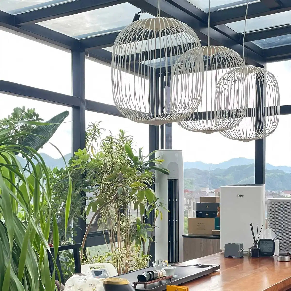 white bird cage pendant light