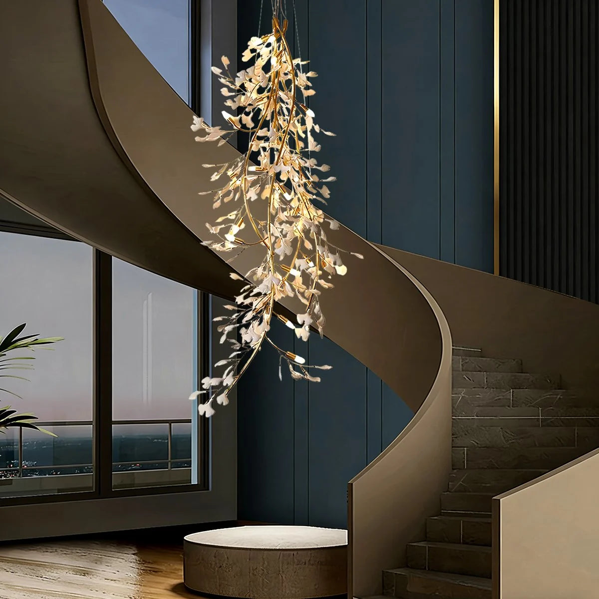 Antizer Ginkgo Long Branch Chandelier for High Ceiling