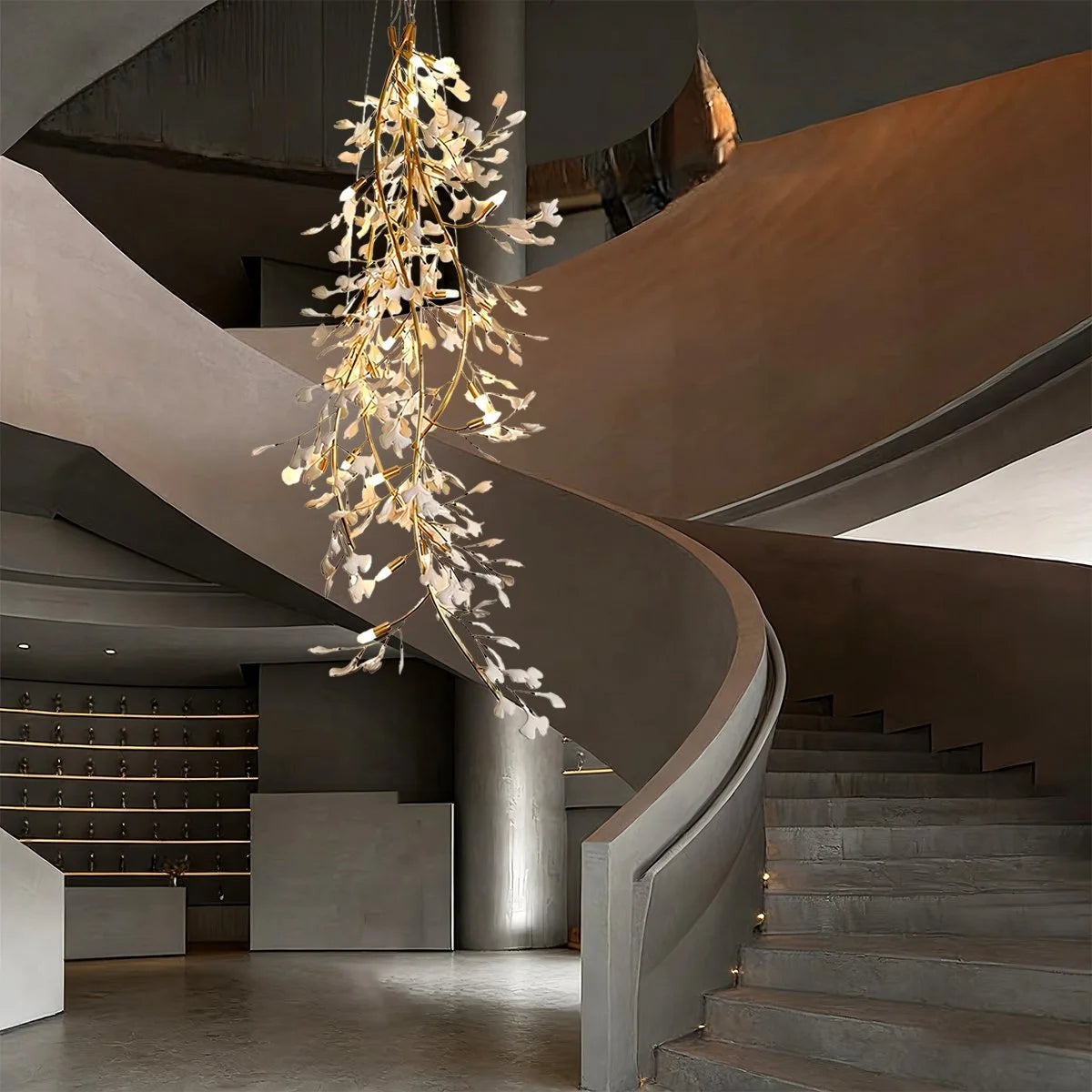 Antizer Ginkgo Long Branch Chandelier for High Ceiling