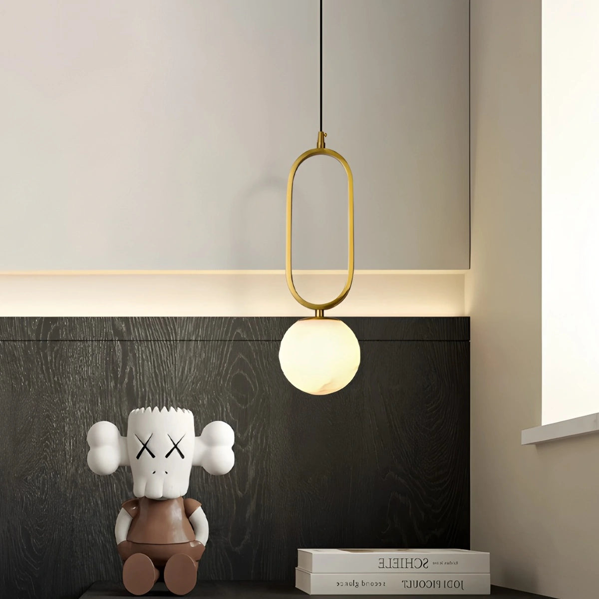 Antizer Gong Alabaster Globe Pendant Light for Bedroom