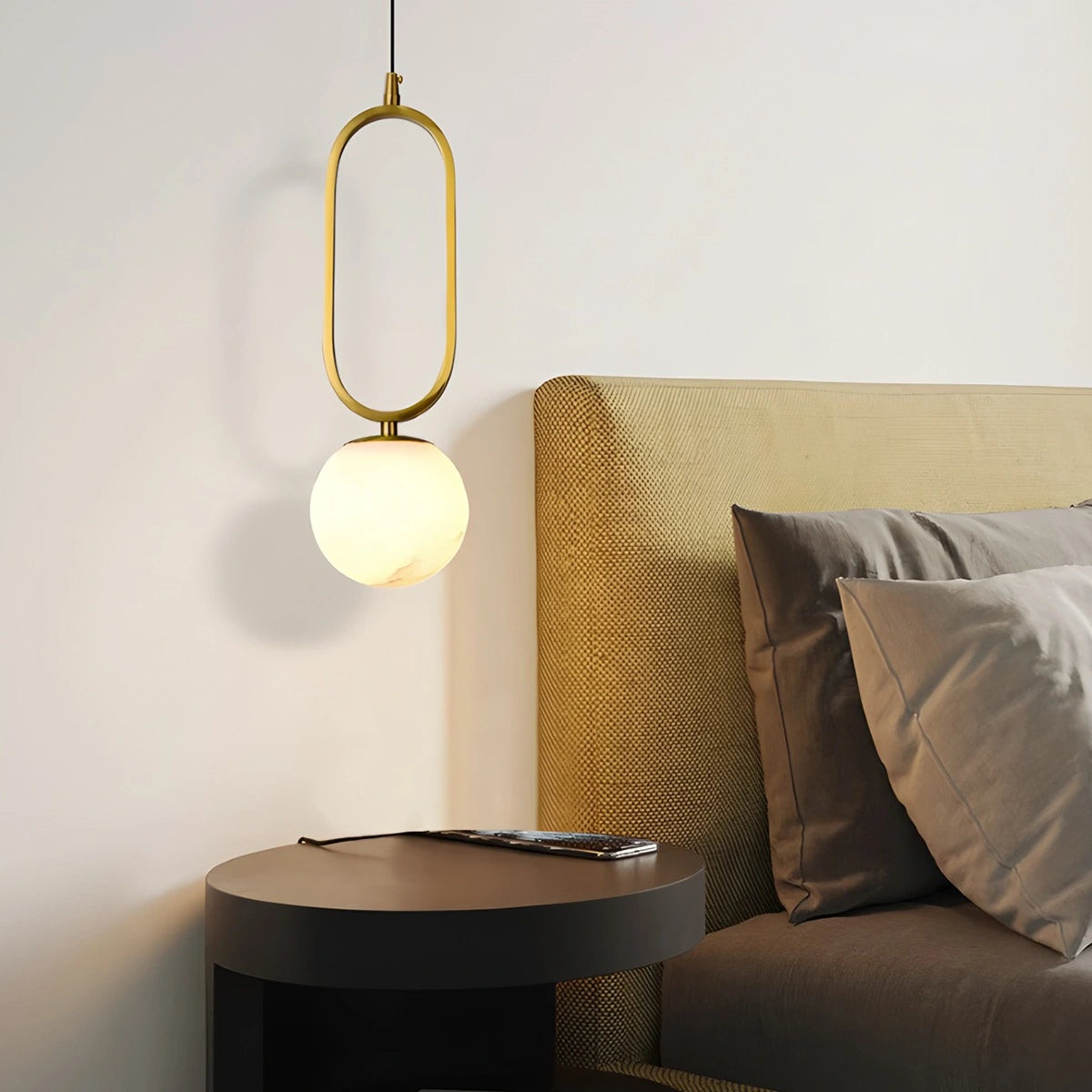 Antizer Gong Alabaster Globe Pendant Light for Bedroom