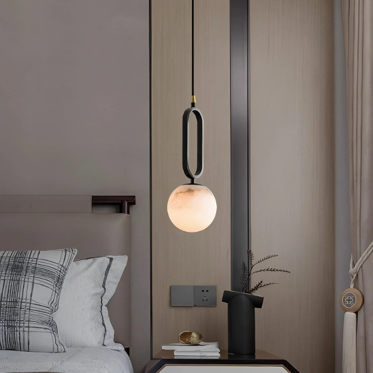 Antizer Gong Alabaster Globe Pendant Light for Bedroom