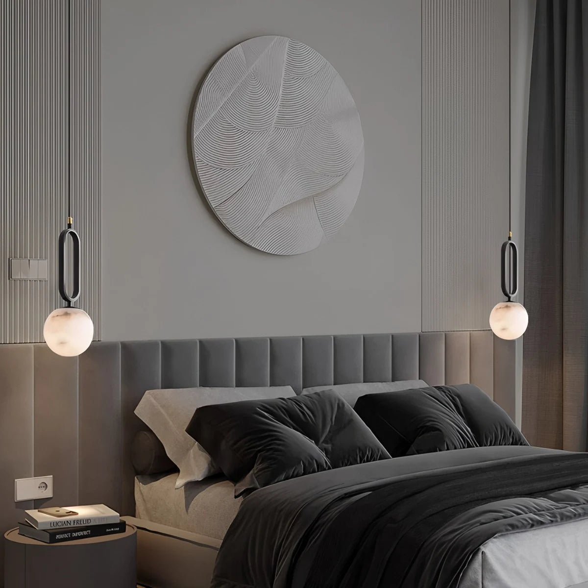 Antizer Gong Alabaster Globe Pendant Light for Bedroom