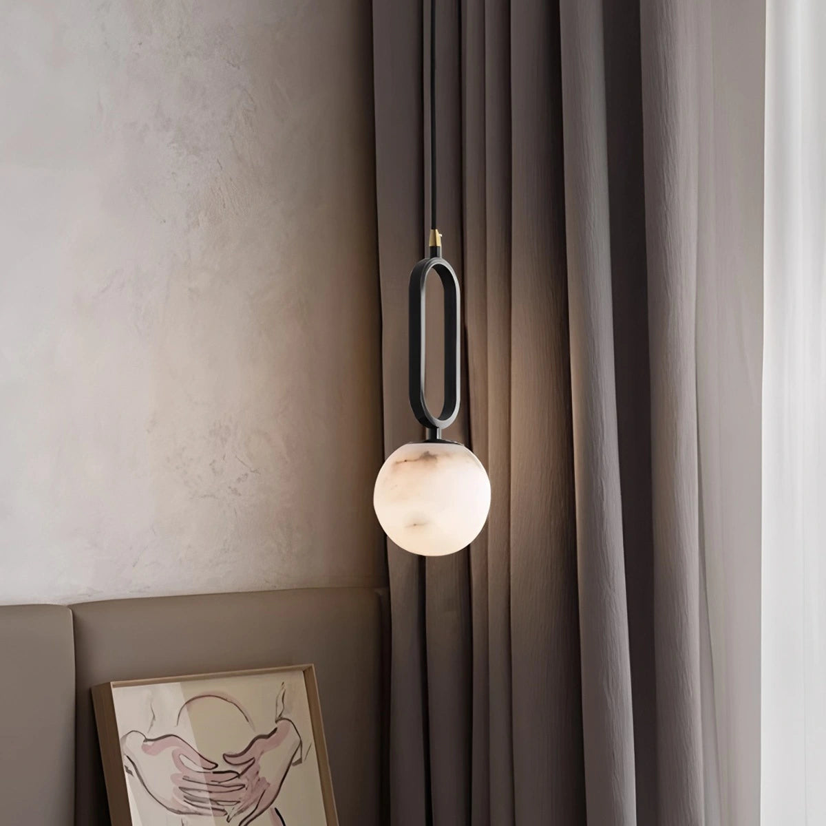 Antizer Gong Alabaster Globe Pendant Light for Bedroom