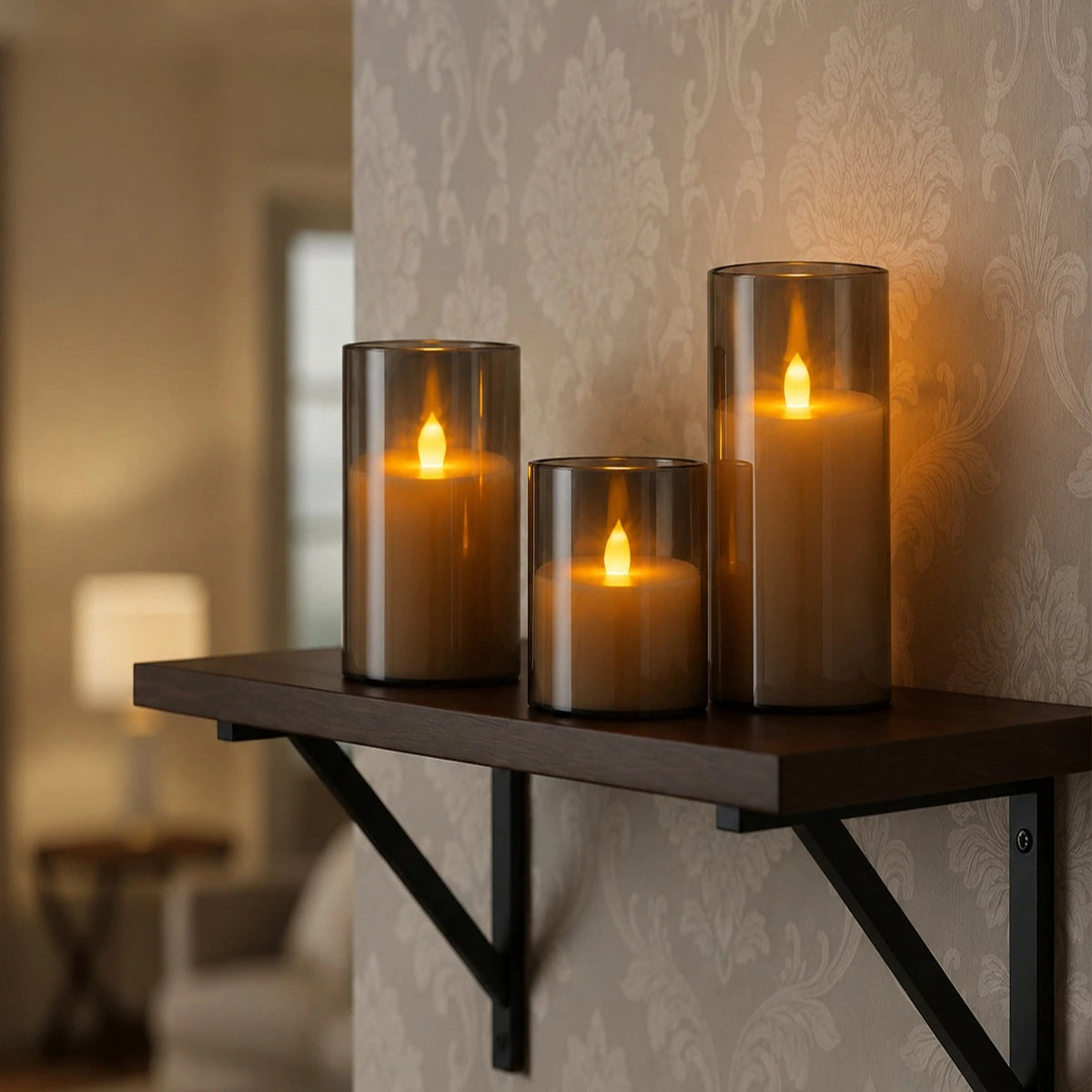 Antizer Gray Acrylic Glass Pillar Flameless Candle 12 Pack × 6