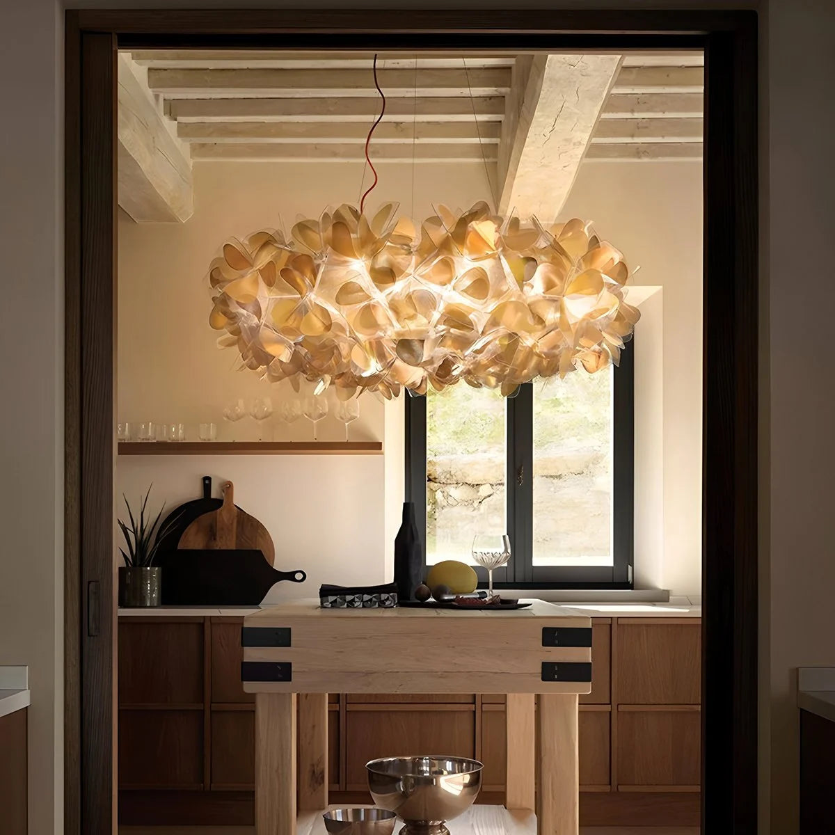 gold flower petal chandelier