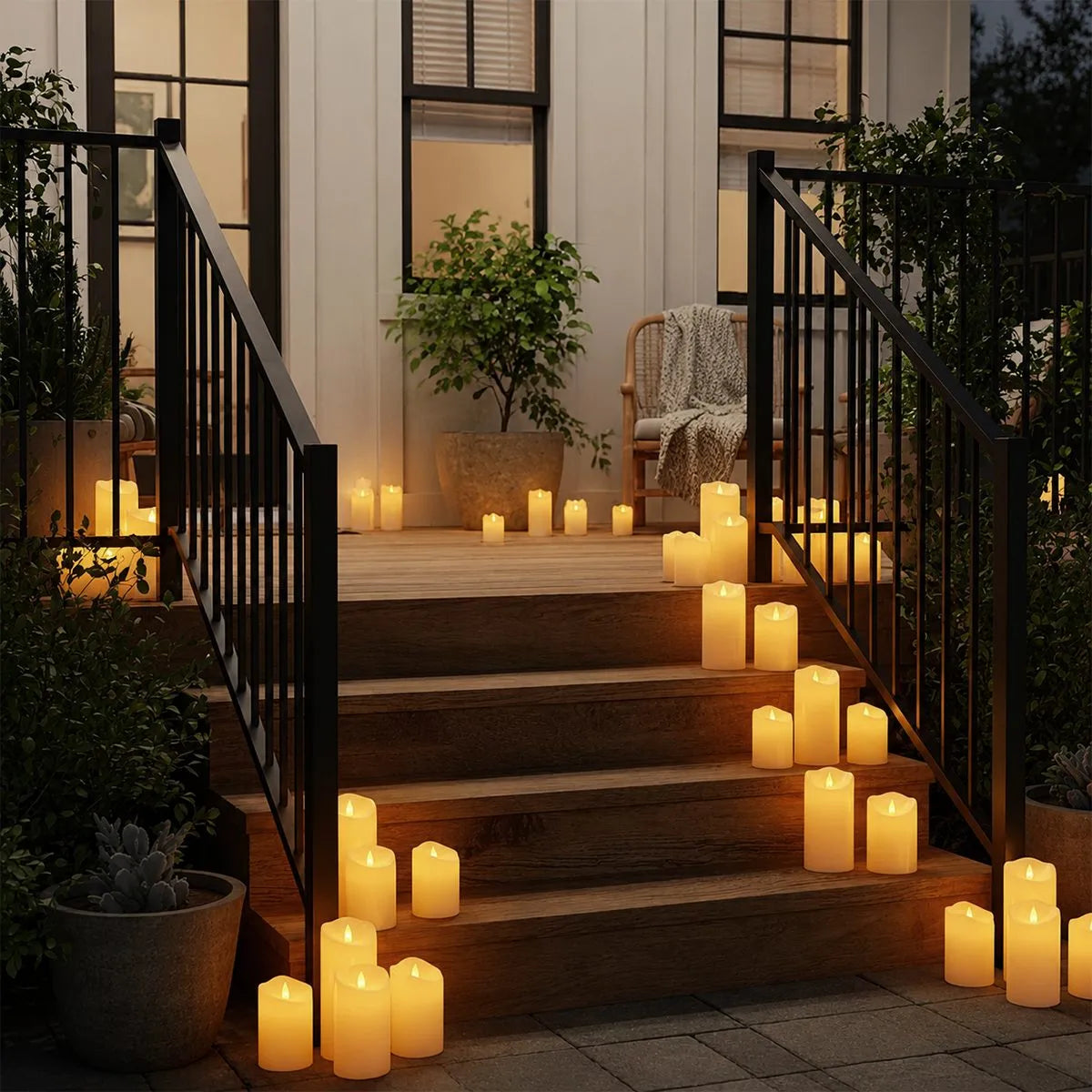 Antizer Ivory Outdoor Waterproof Pillars Flameless Candle 24 Pack × 6