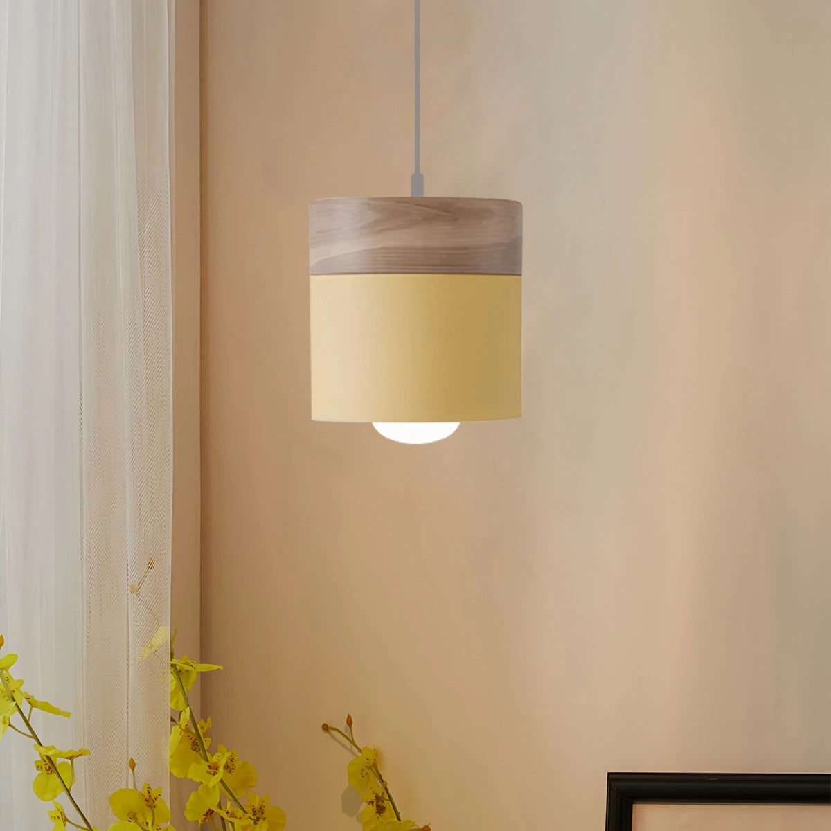 wood accent hanging pendant light