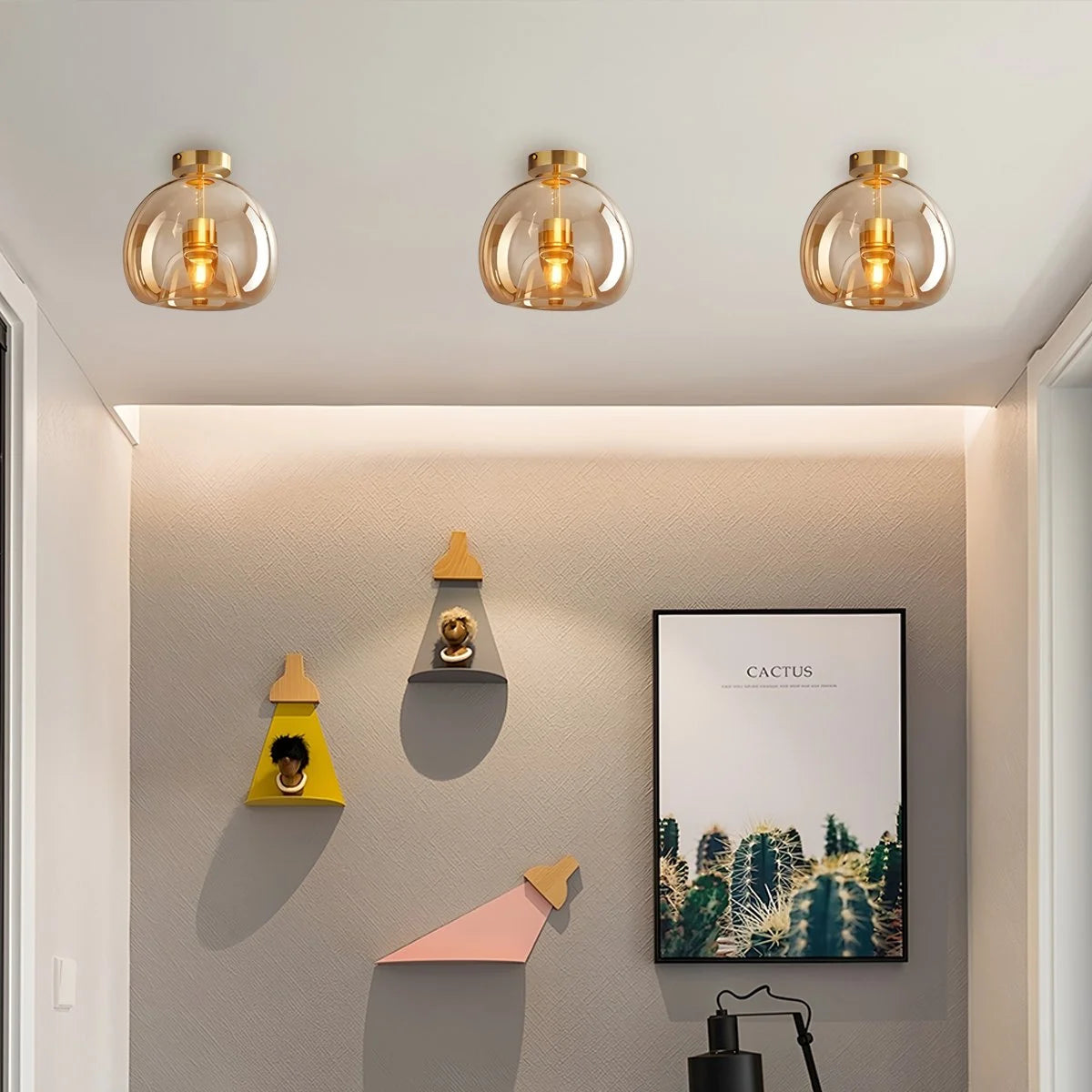 Antizer Vintage Glass Semi-Flush Ceiling Light for Entryway