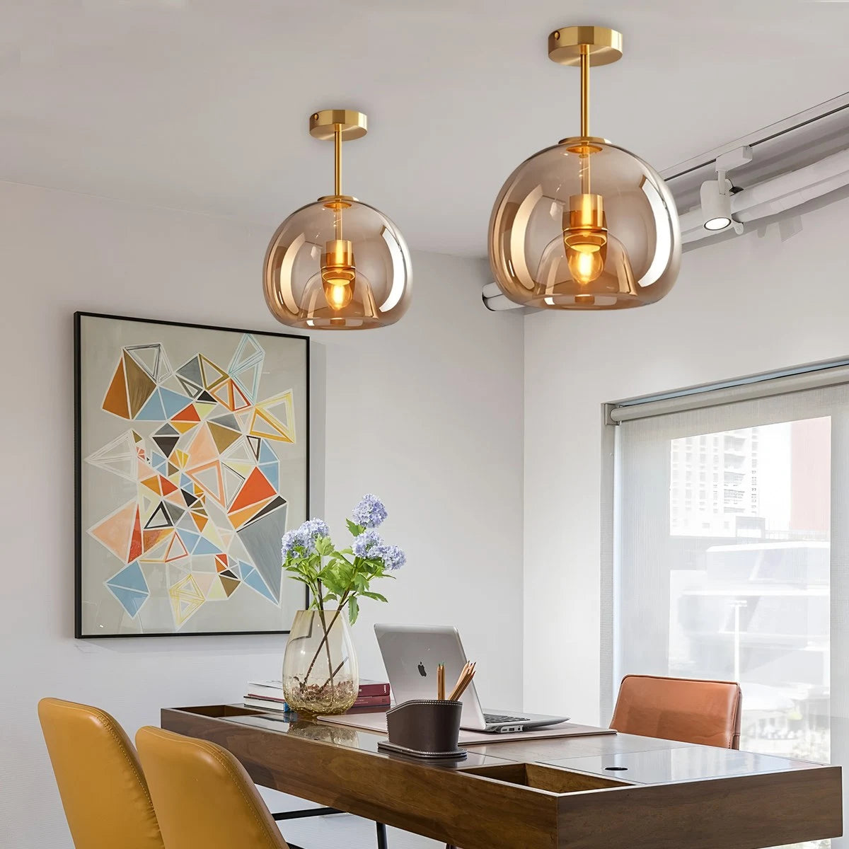 Antizer Vintage Glass Semi-Flush Ceiling Light for Entryway