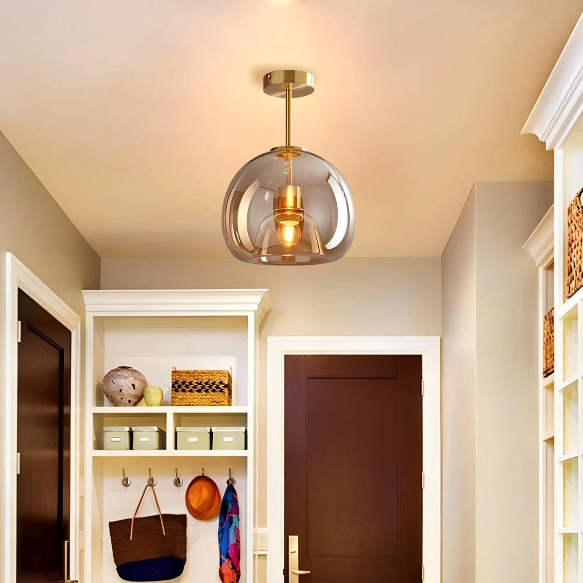 Antizer Vintage Glass Semi-Flush Ceiling Light for Entryway