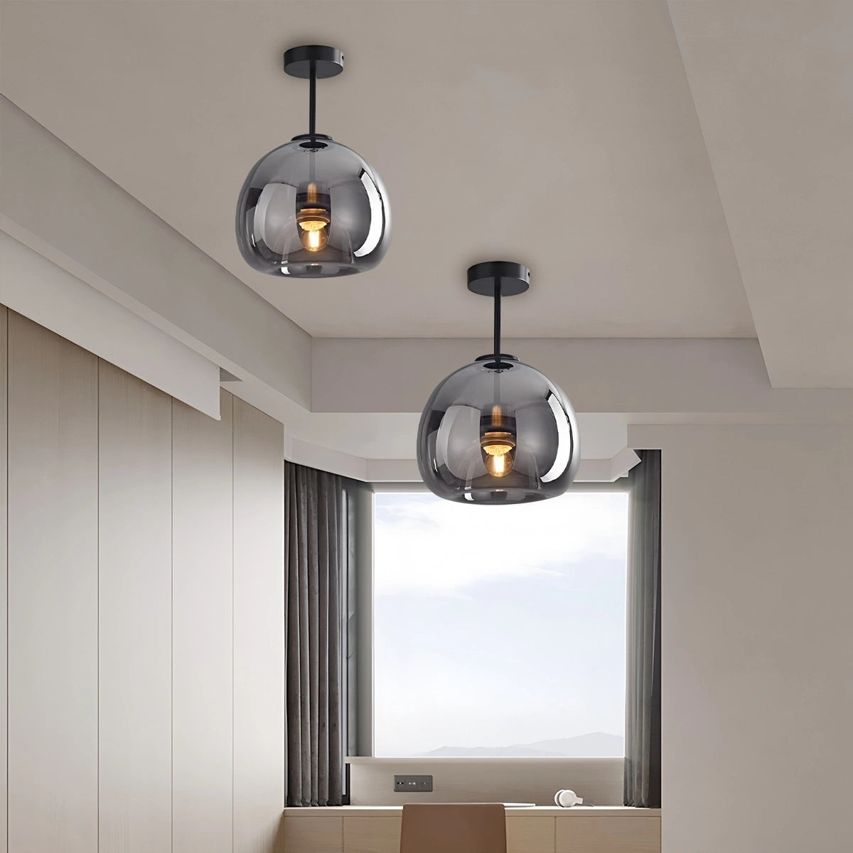 Antizer Vintage Glass Semi-Flush Ceiling Light for Entryway