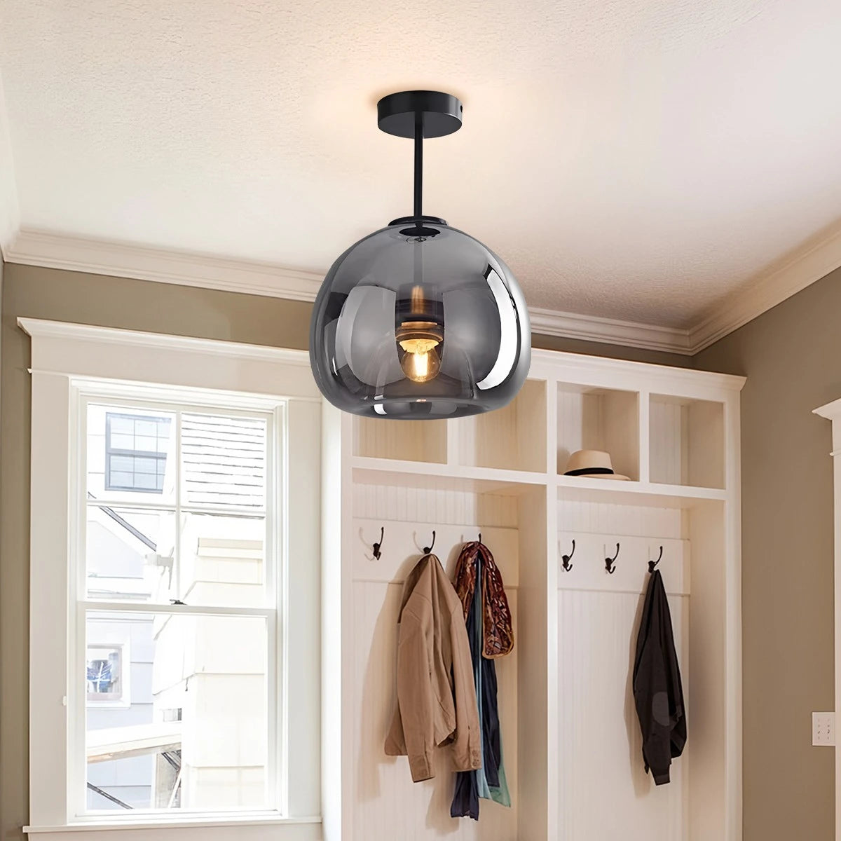 Antizer Vintage Glass Semi-Flush Ceiling Light for Entryway