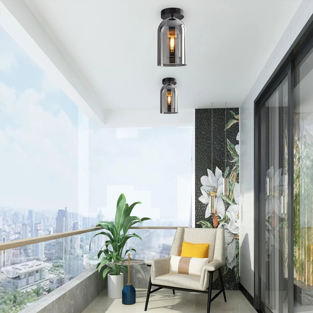 Antizer Vintage Glass Semi-Flush Ceiling Light for Entryway