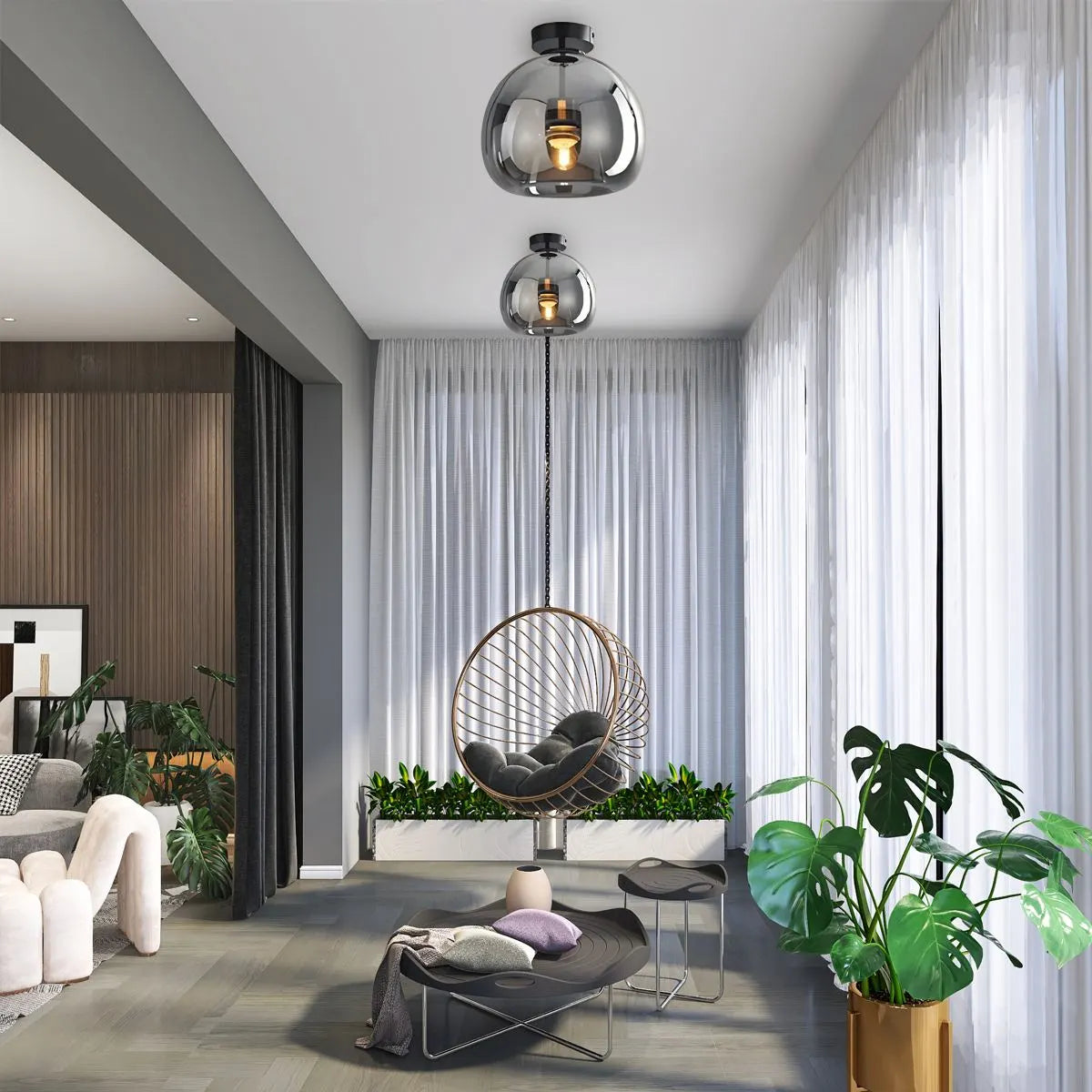 Antizer Vintage Glass Semi-Flush Ceiling Light for Entryway