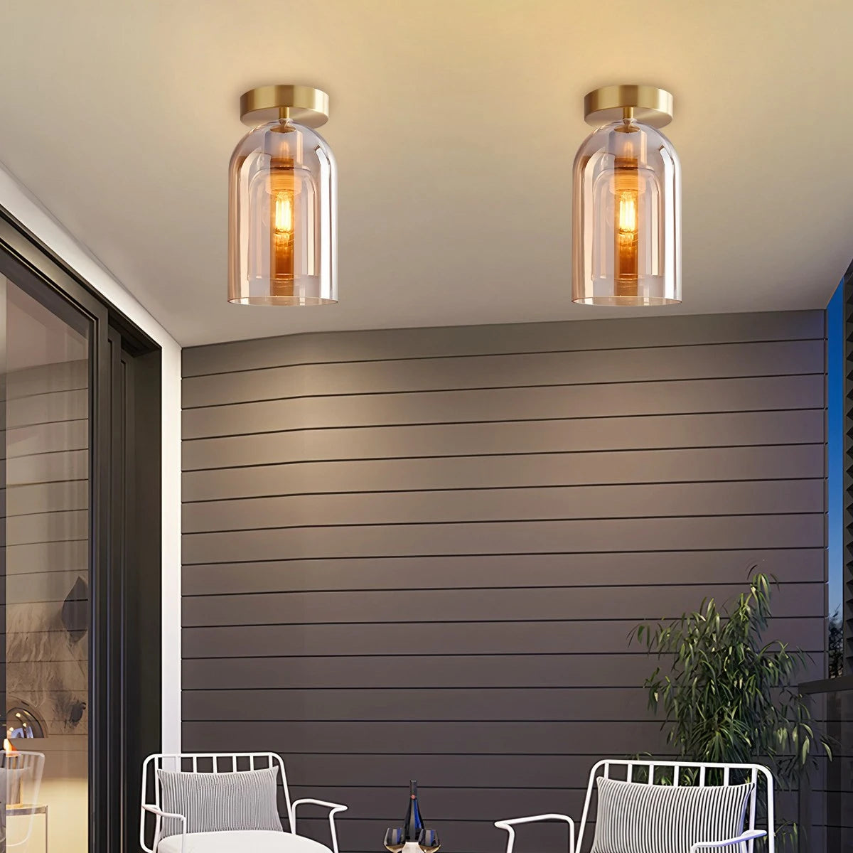 Antizer Vintage Glass Semi-Flush Ceiling Light for Entryway