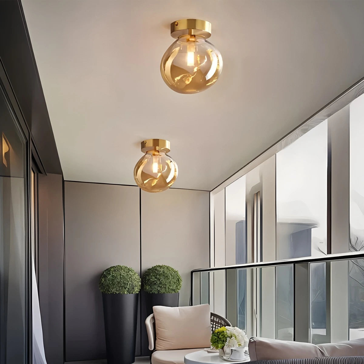 Antizer Vintage Glass Semi-Flush Ceiling Light for Entryway