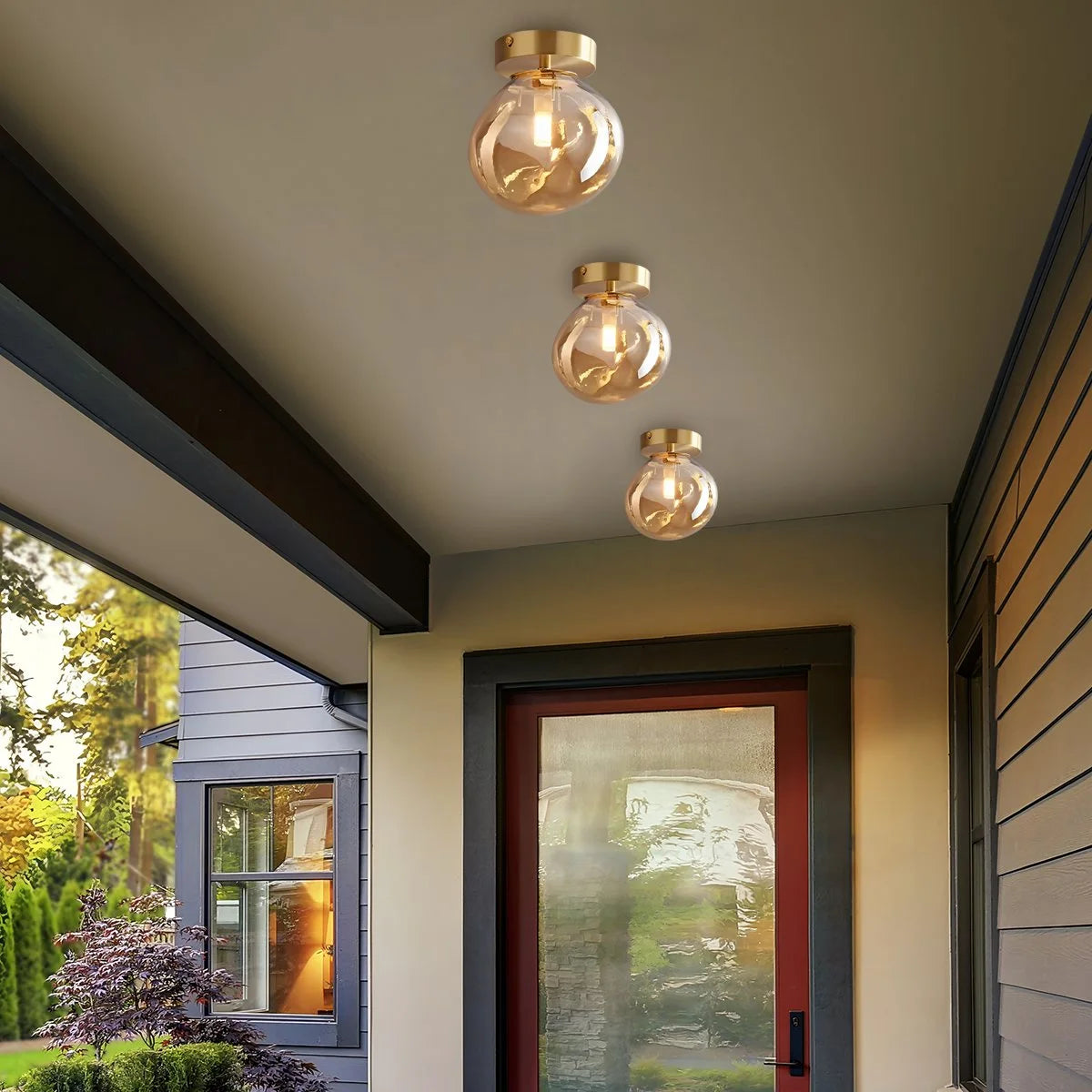Antizer Vintage Glass Semi-Flush Ceiling Light for Entryway