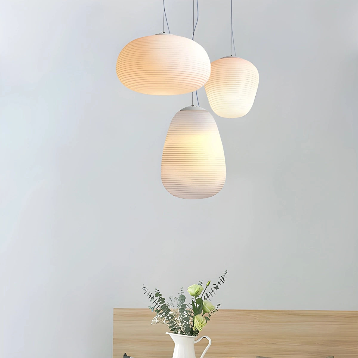 Antizer Lantern Blown Glass Pendant Light for Dining Room