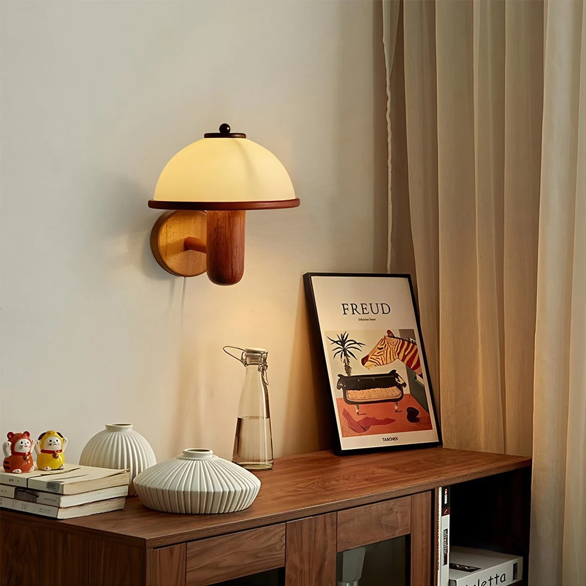 Antizer Mushroom Wood Wall Lamp for Bedroom